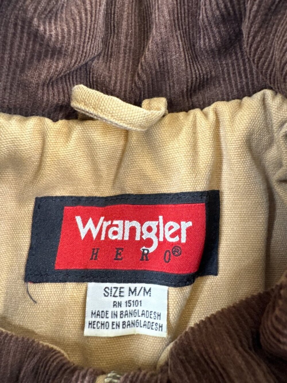 Wrangler Hero Sherpa Lined Canvas Vest Men's M Full Zip Tan Corduroy Trim - Picture 7 of 13